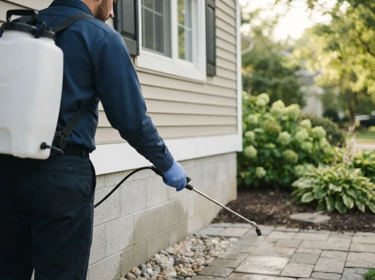 Pest control technician inspecting a home in Dover, OH